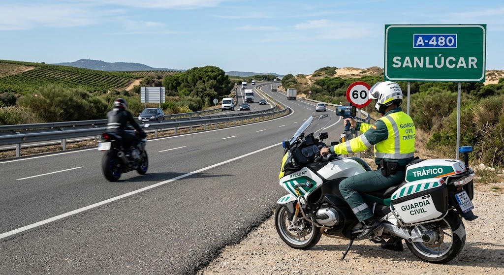 El radar oficial caza una moto a 166 km/h en un tramo de 60 en Sanlúcar