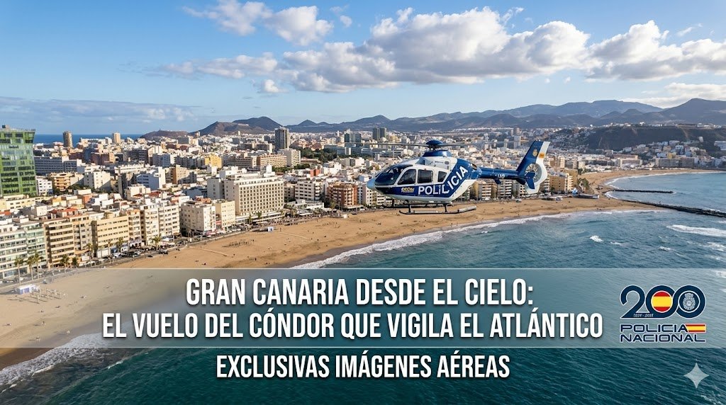 El helicóptero de la Policía Nacional en Gran Canaria muestra la isla a vista de pájaro