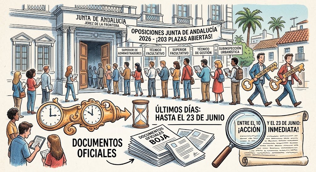 Convocatoria de oposiciones Junta de Andalucía 2026: 203 plazas de empleo público