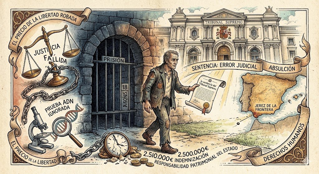 Indemnización por error judicial en España: 2,5 millones tras 18 años de prisión indebida
