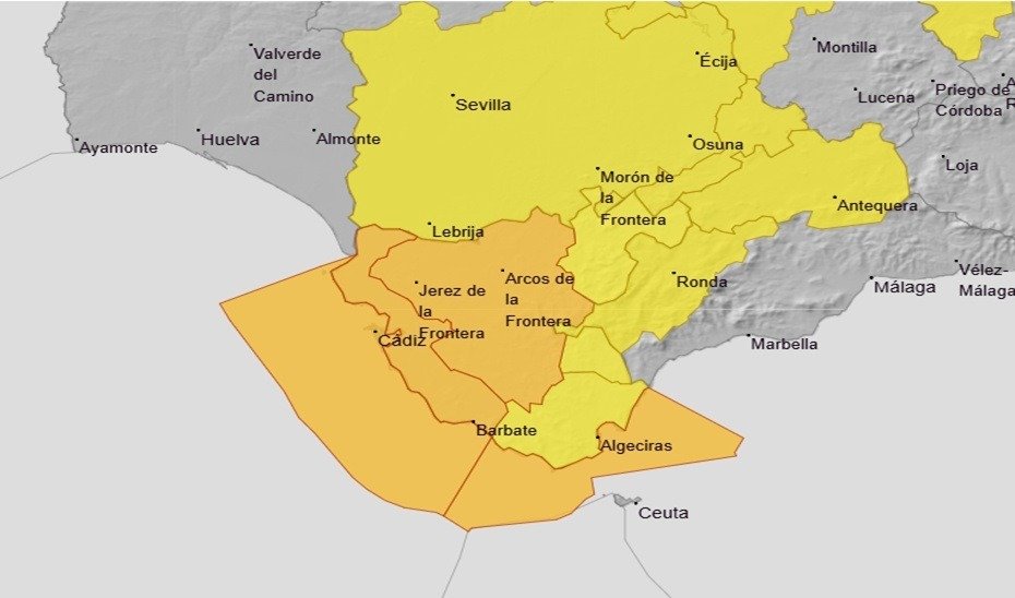 Alerta y aviso naranja por viento en Cádiz: pautas de la EMA