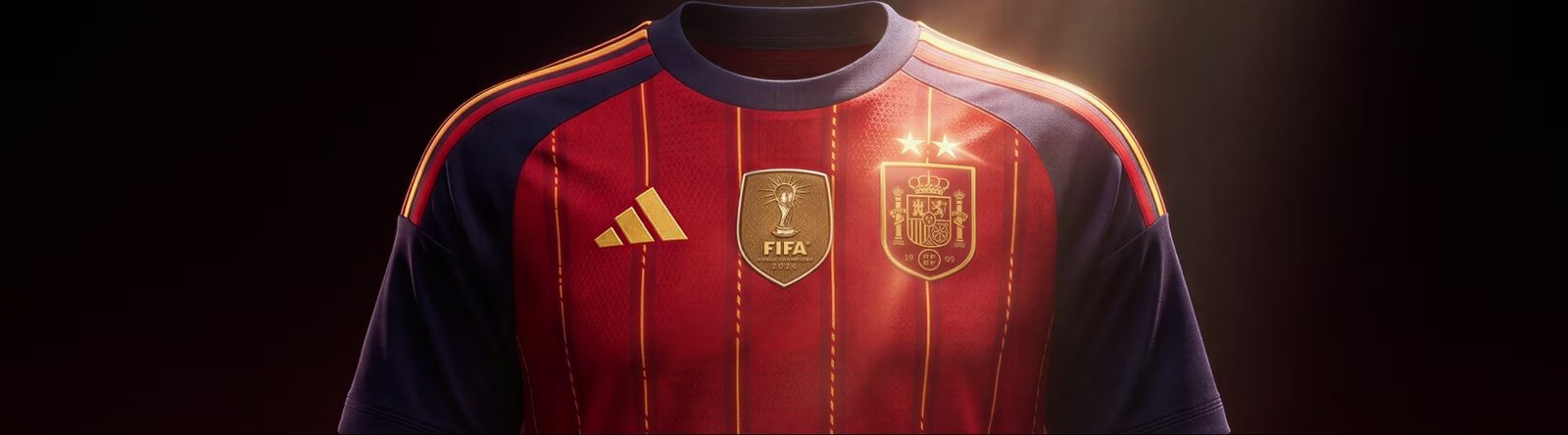 Camiseta oficial de la selección española con dos estrellas y el emblema de campeones del mundo FIFA 2026.