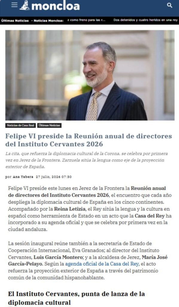 Captura de pantalla de la noticia de moncloa.com