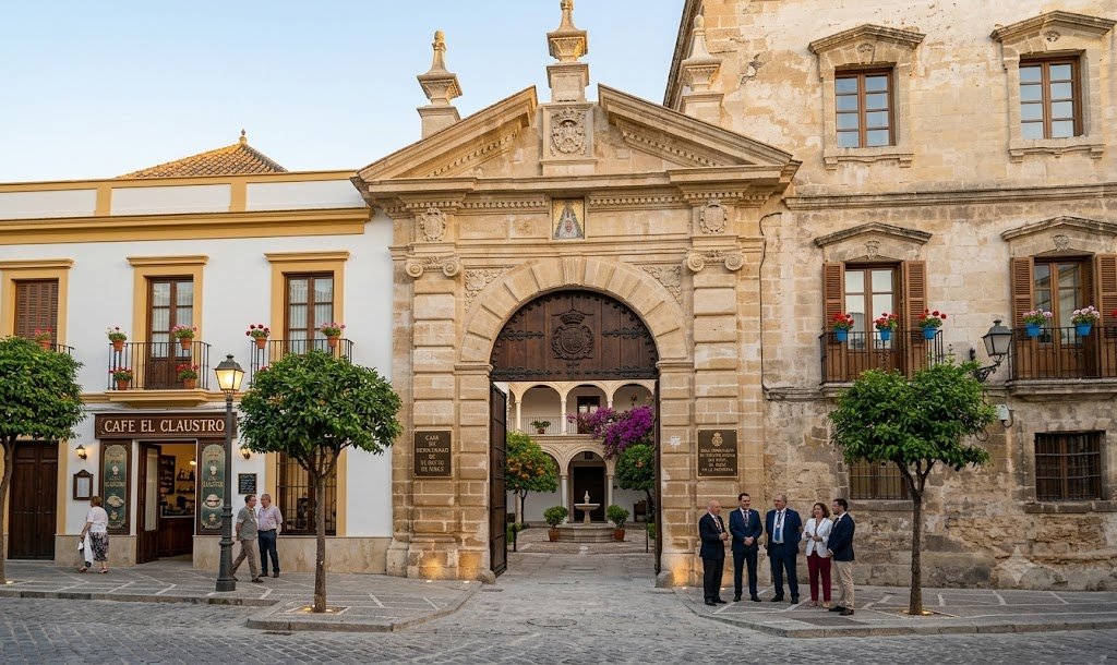 Recreación de la portada monumental de la Puerta del Campo rehabilitada, acceso a la futura Casa de Hermandad del Rocío de Jerez en la Plaza Aladro.