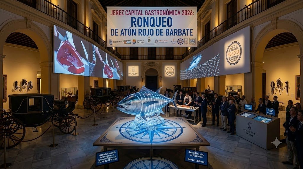 Exhibición en directo de un ronqueo de atún rojo en el Museo de Enganches de Jerez durante la Capitalidad Gastronómica.