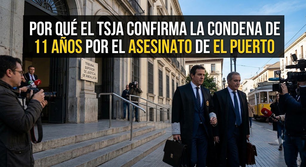 Fachada del Tribunal Superior de Justicia de Andalucía con abogados caminando tras la confirmación de la condena por el asesinato de El Puerto.