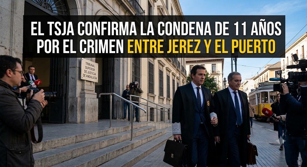 Fachada del Tribunal Superior de Justicia de Andalucía con abogados caminando tras la confirmación de la condena por el asesinato entre Jerez y El Puerto.