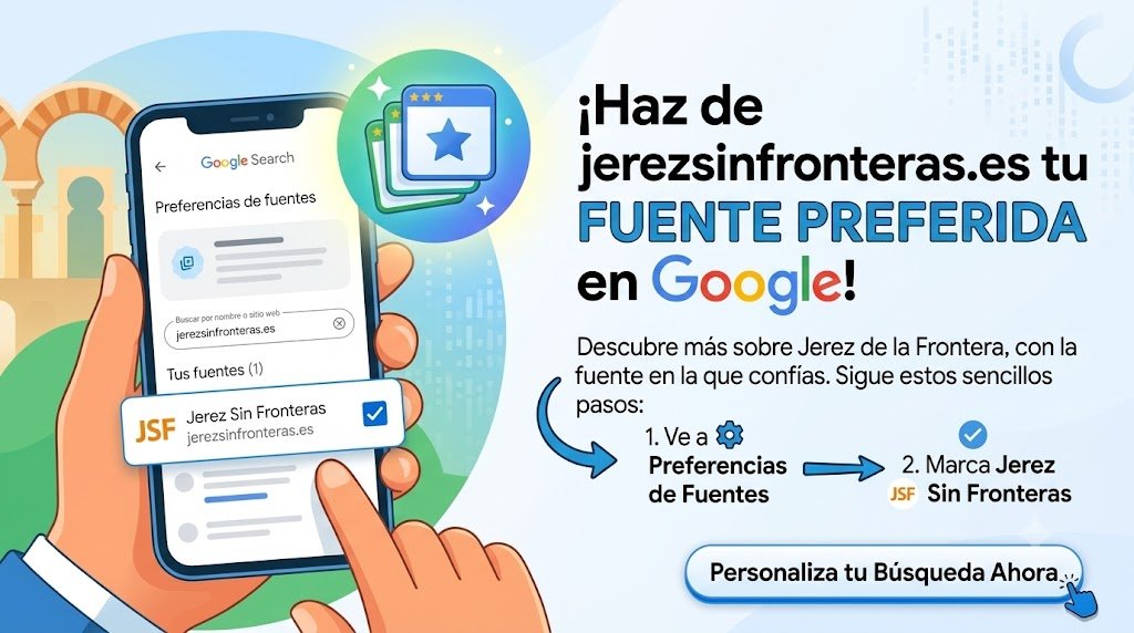 Infografía promocional para añadir jerezsinfronteras.es como fuente preferida en las búsquedas de Google