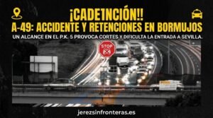 Complicada entrada a Sevilla por un accidente en la A-49 a la altura de Bormujos