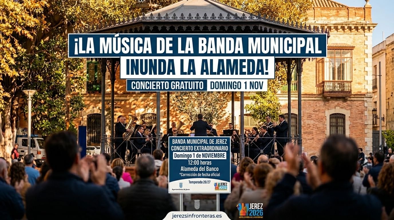 La música de la Banda Municipal inunda la Alameda del Banco en Jerez con un repertorio inolvidable