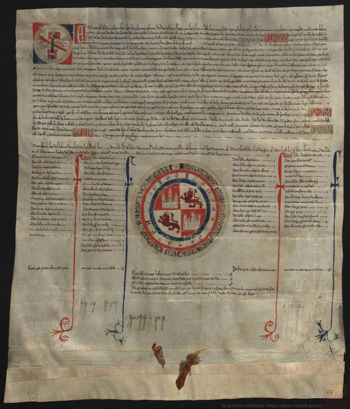 Documento medieval original del Privilegio Real de Alfonso XI conservado en el Archivo General de Simancas.
