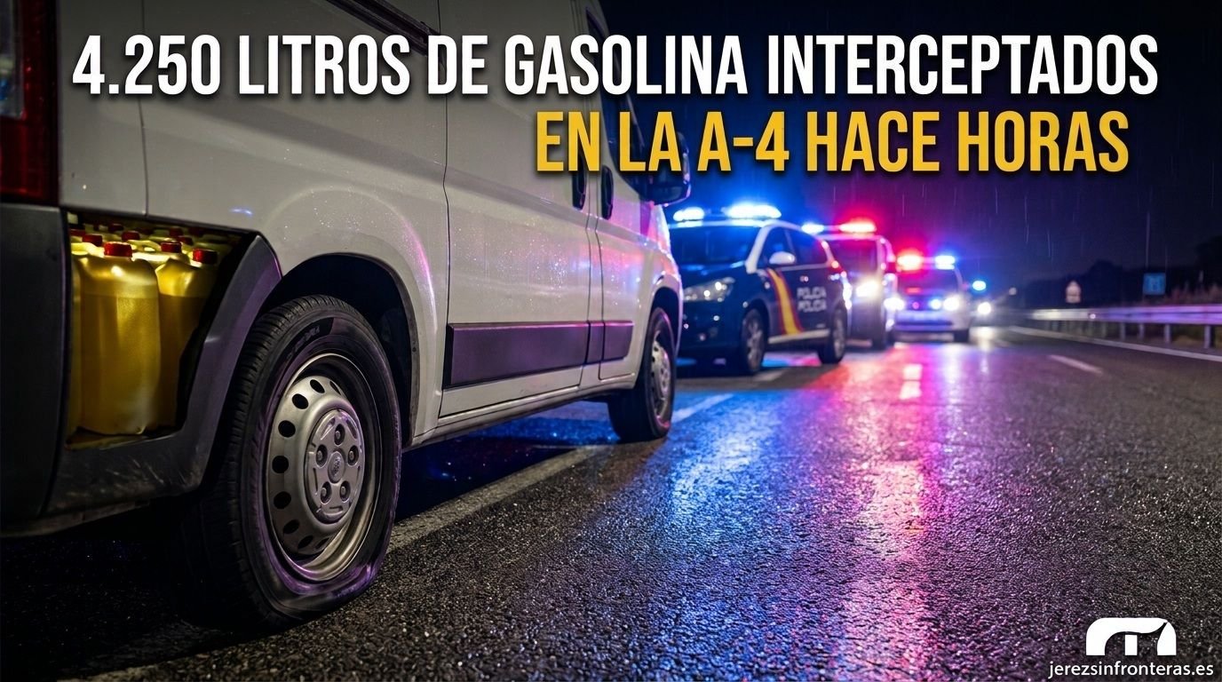 Furgoneta interceptada por la Policía Nacional en la autovía A-4 con garrafas de combustible para narcolanchas.