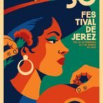 Cartel oficial de la 30 edición del Festival de Jerez 2026 diseñado por Daniel Diosdado con motivos flamencos y colores vibrantes.